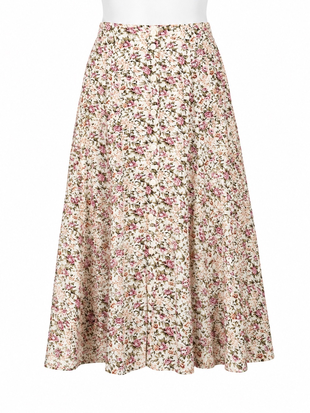 Size L Dress Code Vintage 90s Y2K Ditsy Floral Button Front Midi Skirt